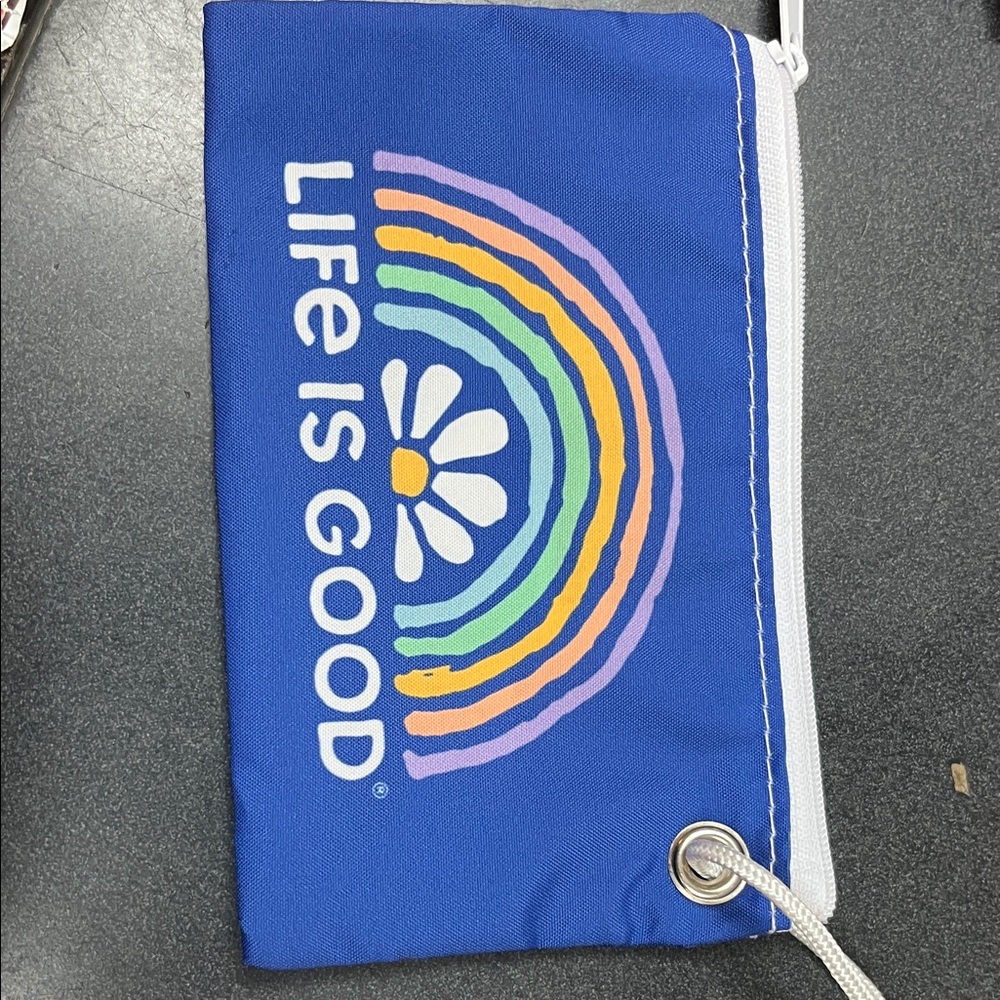 Sea Bags of Maine Life Is Good Blue Pouch with Rainbow Design